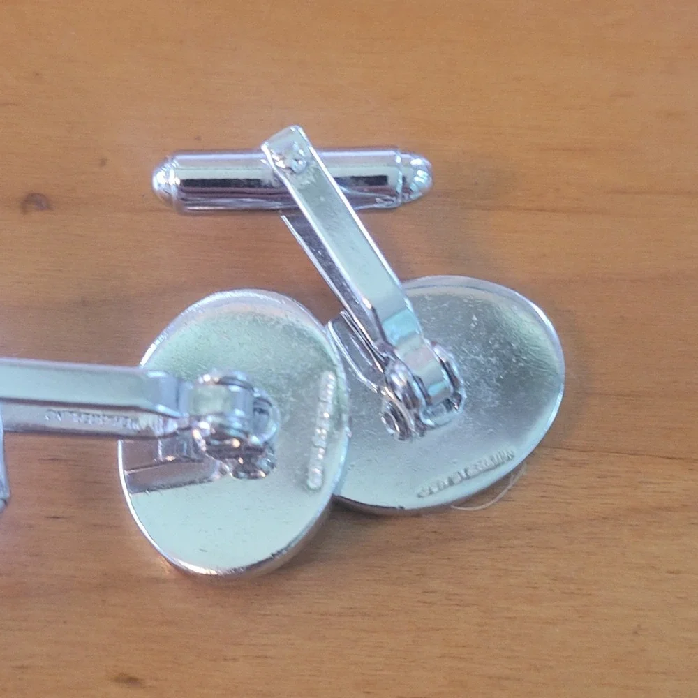Vtg WEH Hayward Sterling Silver Black Onyx Oval Cufflinks Mid Century